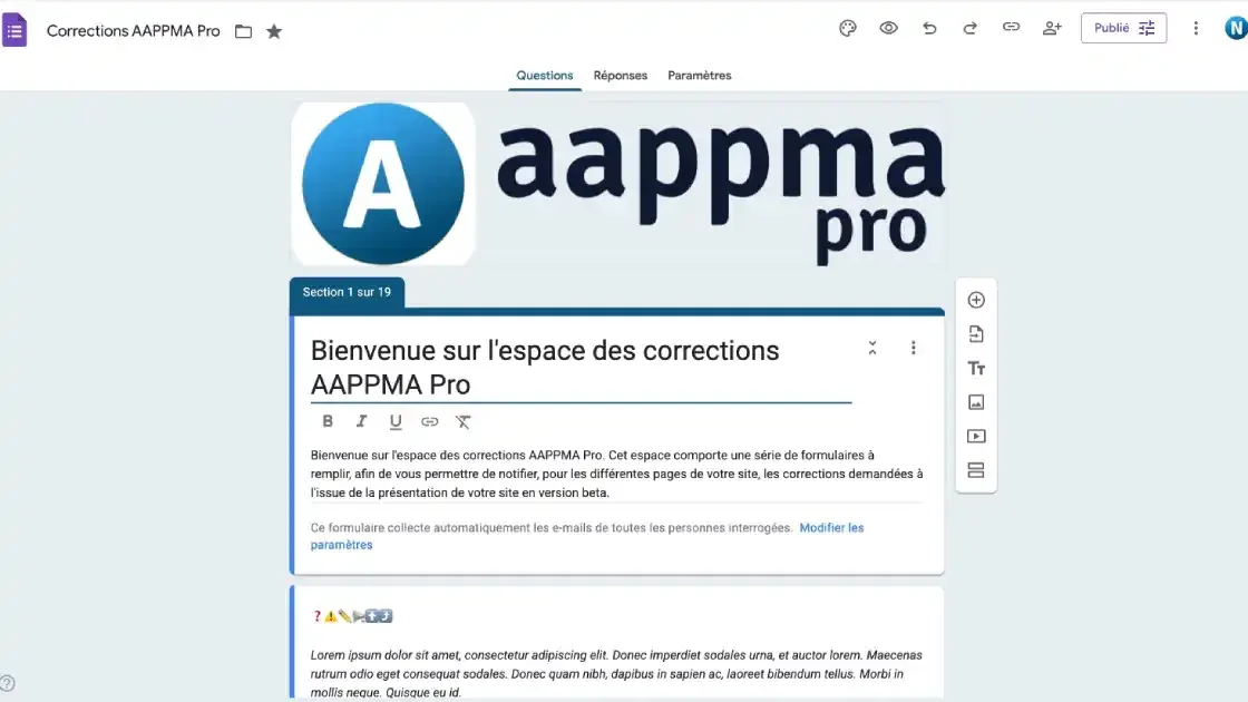 Formulaire de corrections de la version beta Formulaire de corrections de la version beta